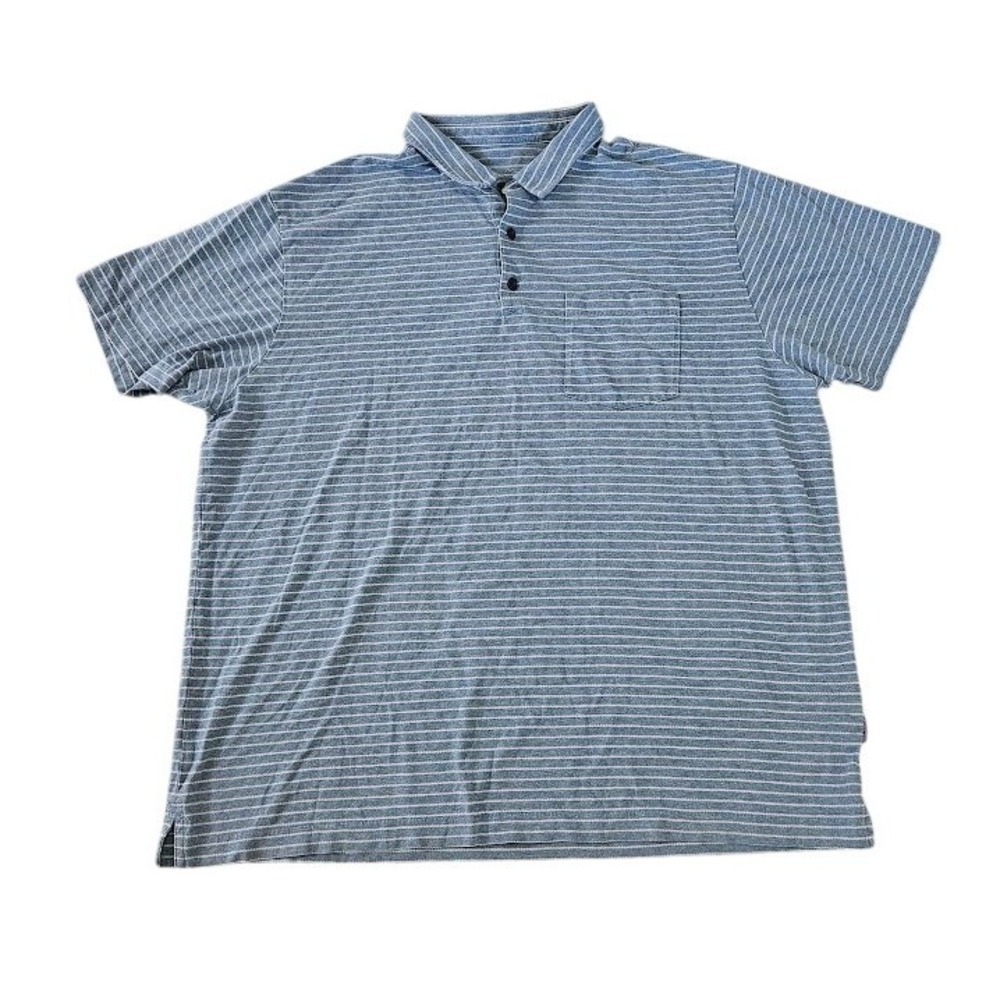 Patagonia Polo Shirt Mens XXL Blue White Striped Organic Cotton Short Sleeve